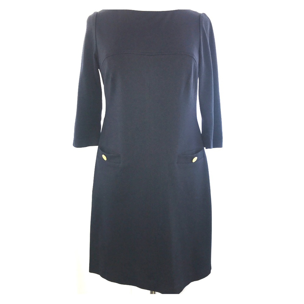 Vince Camuto Navy Cap Sleeve Shift Dress w/ Gold